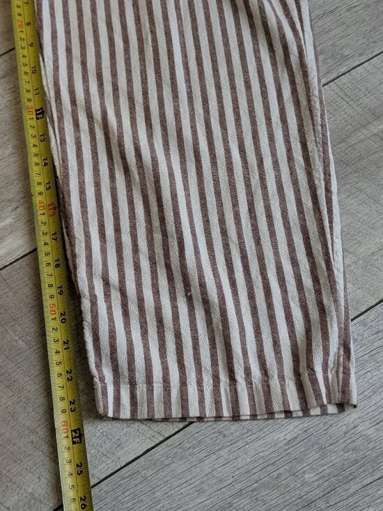 Linen Blend Striped Wide Leg Jumpsuit Smocked Back Coastal Fit & Flare M - Picture 12 of 13